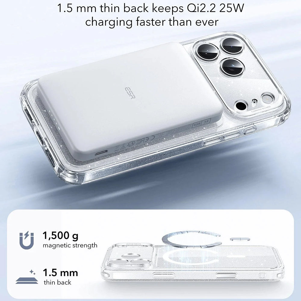 MagSafe Case for Apple iPhone 17 Pro, ESR, Classic Hybrid Shimmer, Transparent