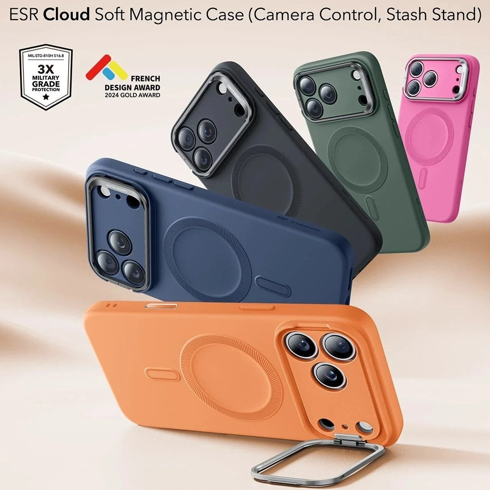 Custodia MagSafe per Apple iPhone 17 Pro, ESR, Cloud Soft Kickstand, Arancione