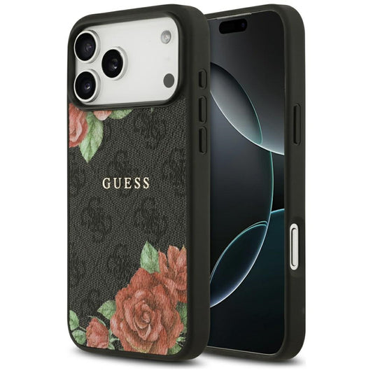 Custodia MagSafe per Apple iPhone 17 Pro, Guess, 4G Flowers Print, Nera