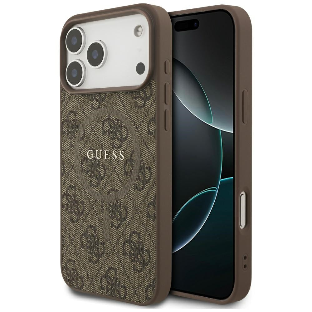 Custodia MagSafe per Apple iPhone 17 Pro, Guess, 4G Ring Classic Logo, Marrone