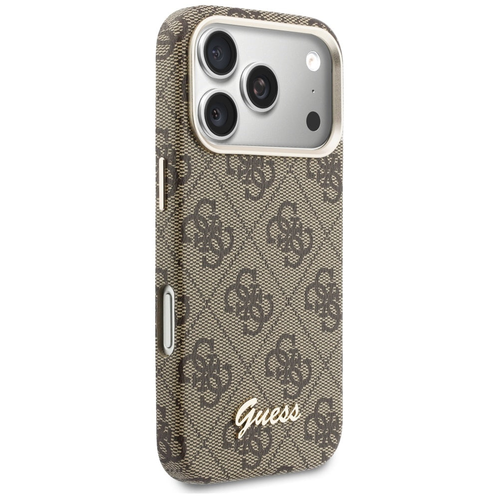 Custodia MagSafe per Apple iPhone 17 Pro, Guess, 4G Script Logo, Marrone