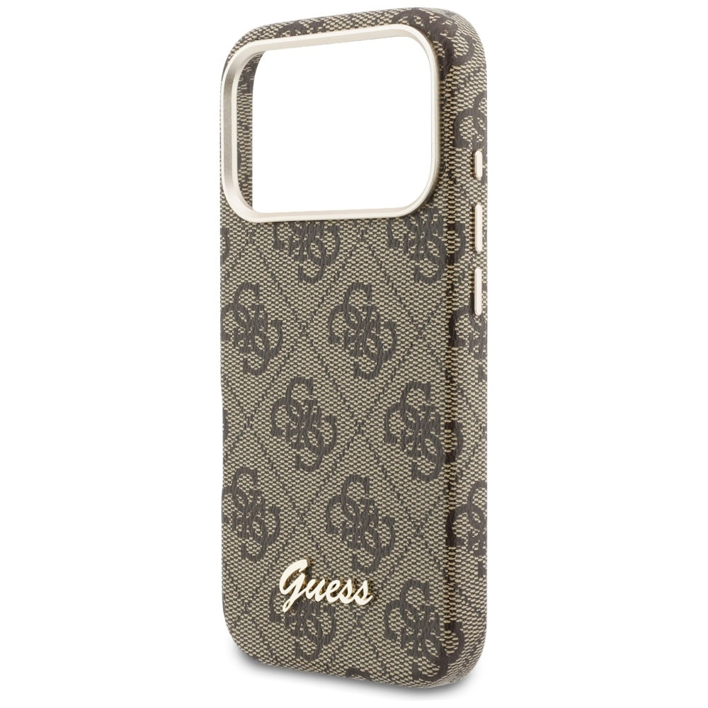 Custodia MagSafe per Apple iPhone 17 Pro, Guess, 4G Script Logo, Marrone