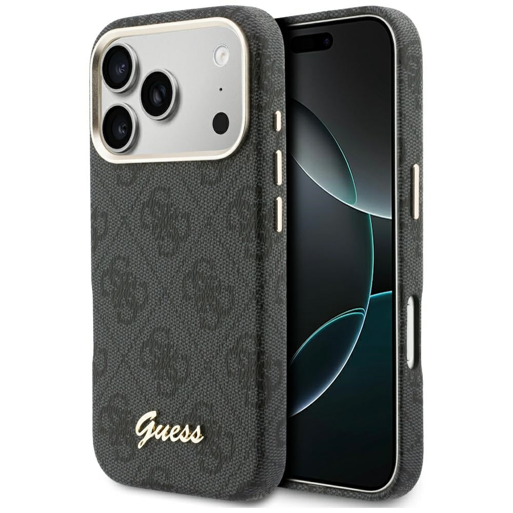 Custodia MagSafe per Apple iPhone 17 Pro, Guess, 4G Script Logo, Nera
