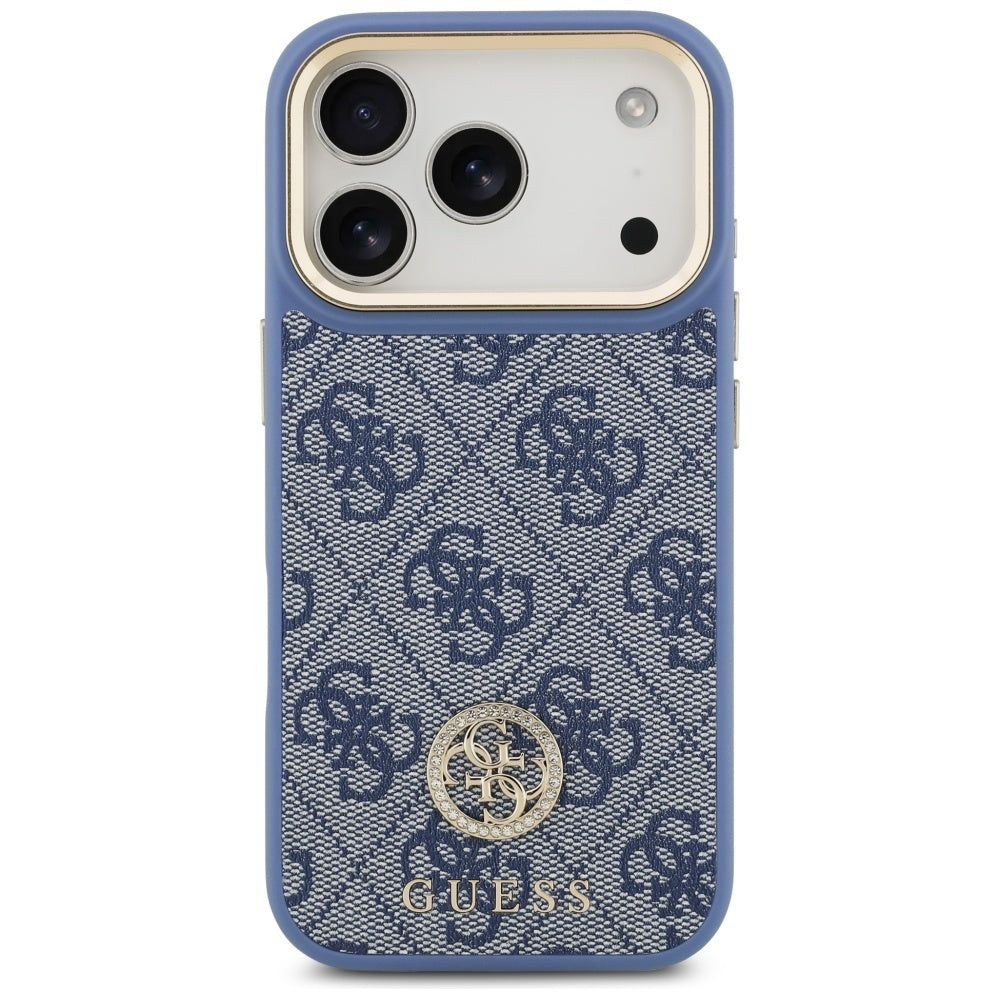 Custodia MagSafe per Apple iPhone 17 Pro, Guess, Logo Strass 4G, Blu
