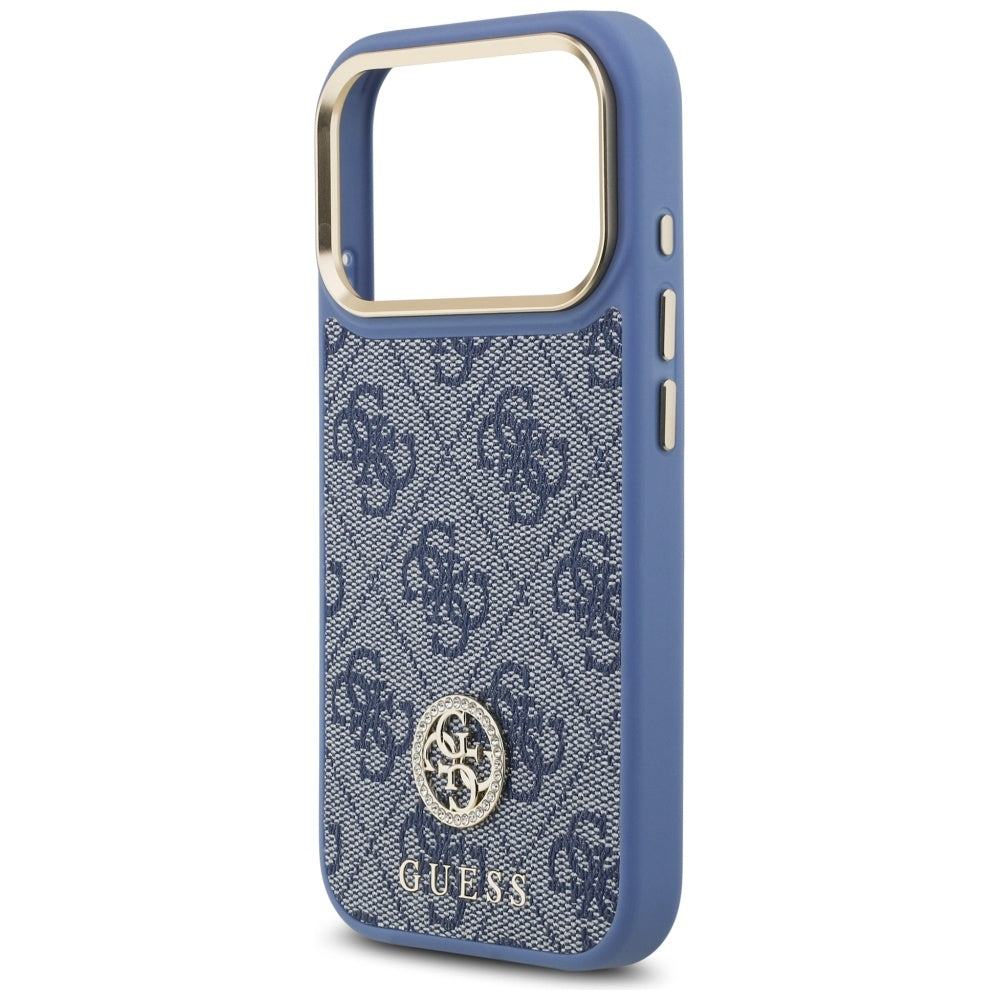 Custodia MagSafe per Apple iPhone 17 Pro, Guess, Logo Strass 4G, Blu