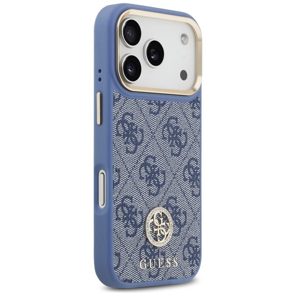 Custodia MagSafe per Apple iPhone 17 Pro, Guess, Logo Strass 4G, Blu