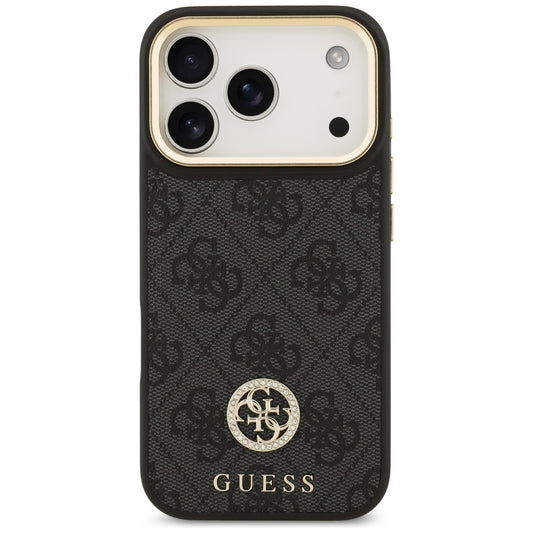 Custodia MagSafe per Apple iPhone 17 Pro, Guess, Logo Strass 4G, Nera