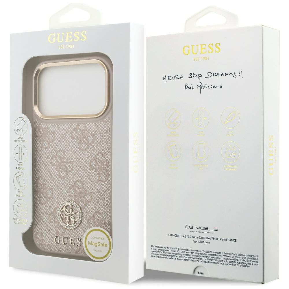 Custodia MagSafe per Apple iPhone 17 Pro, Guess, Logo Strass 4G, Rosa