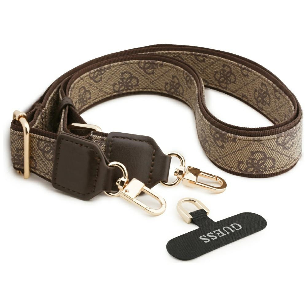 Custodia MagSafe per Apple iPhone 17 Pro, Guess, 4G Strass Logo con Cinturino Grande, Marrone