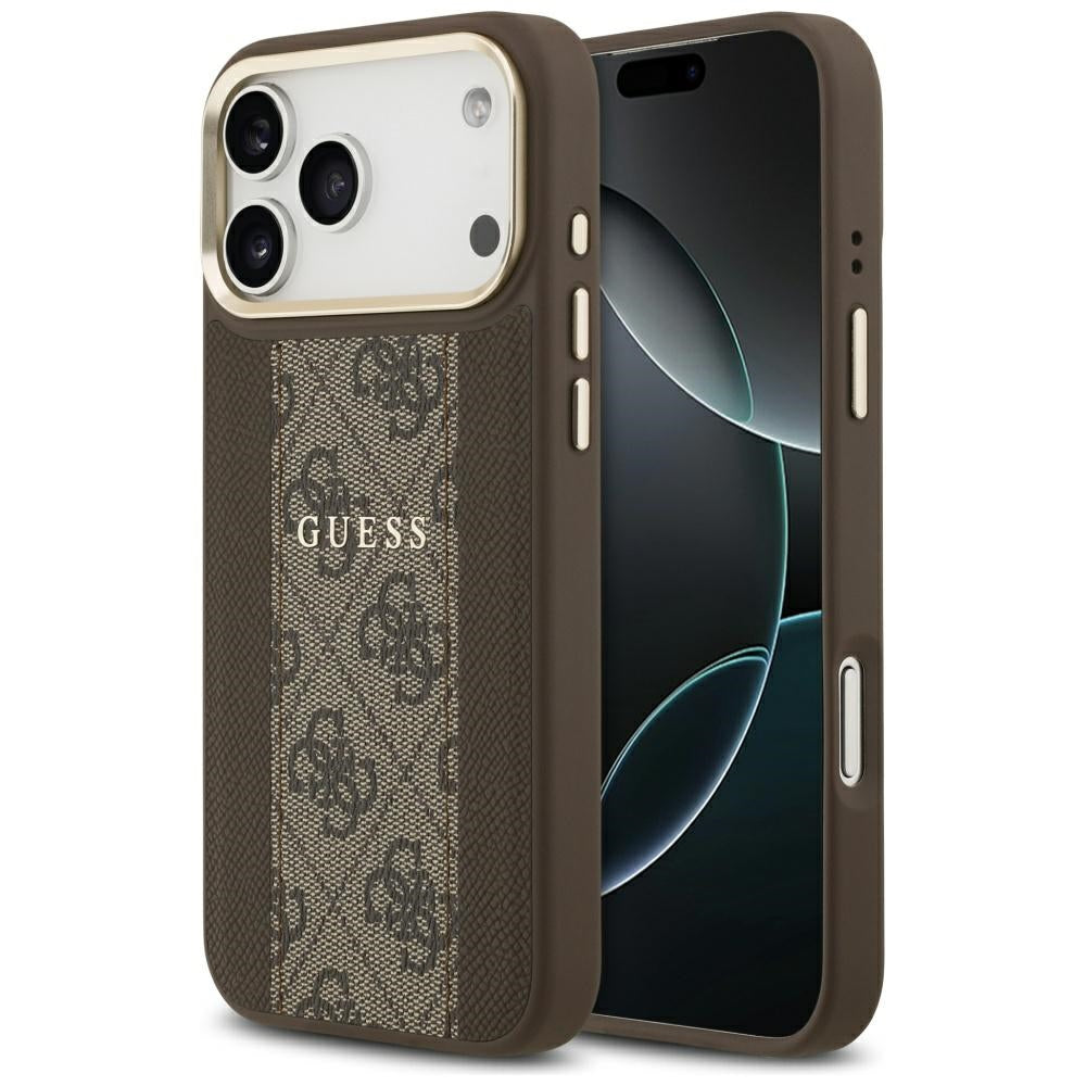 Custodia MagSafe per Apple iPhone 17 Pro, Guess, 4G Stripe, Marrone