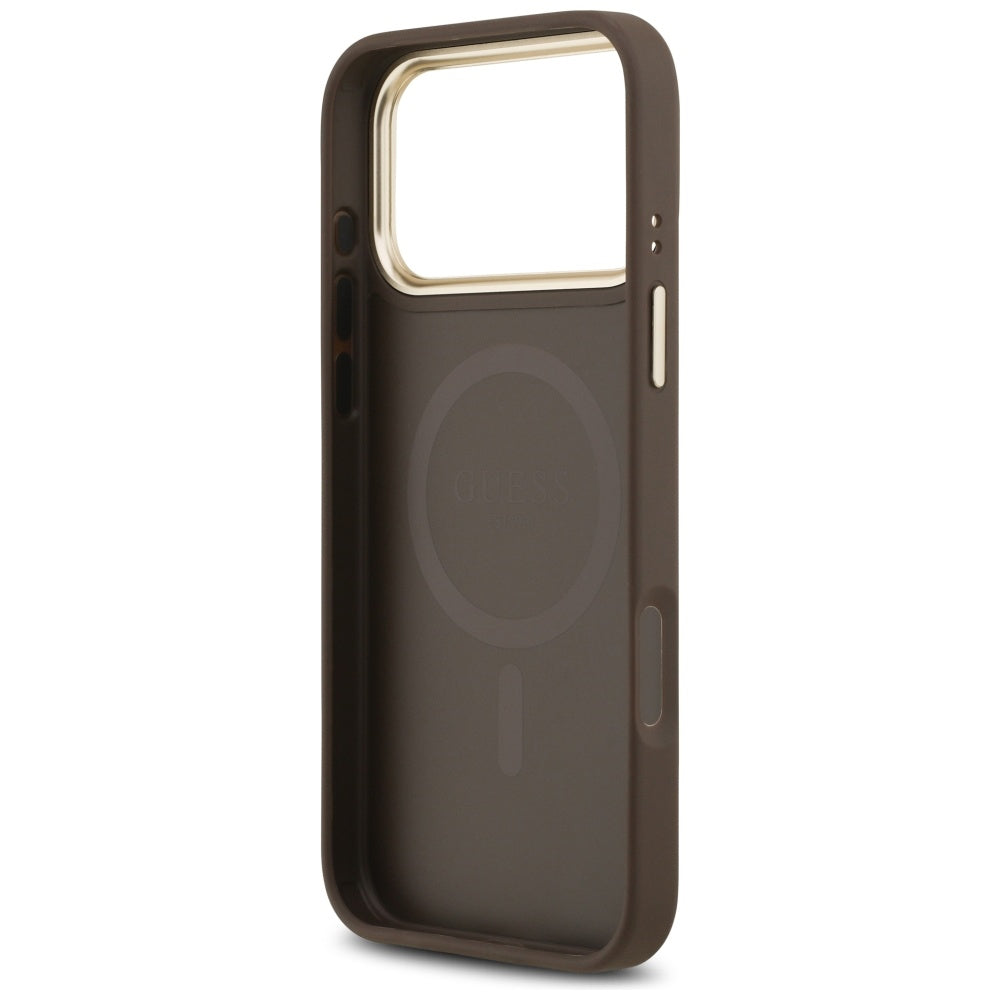 Custodia MagSafe per Apple iPhone 17 Pro, Guess, 4G Stripe, Marrone