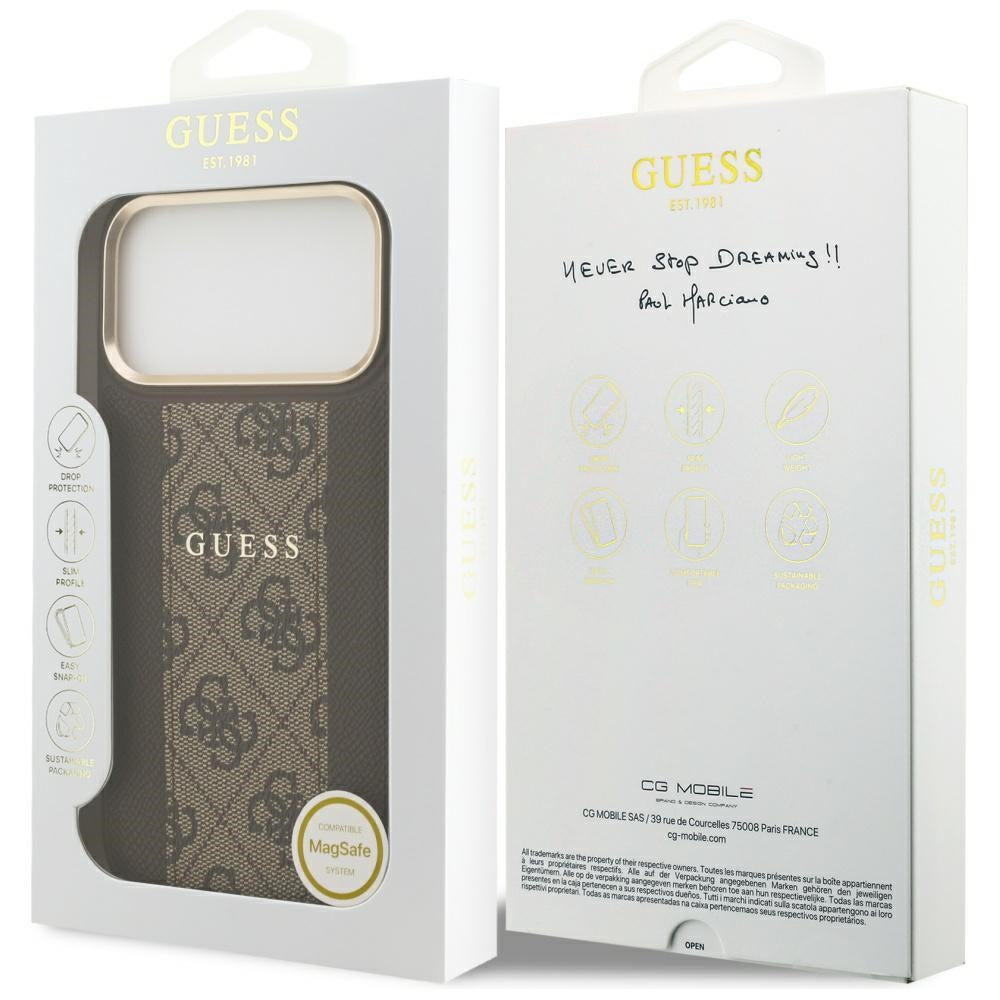 Custodia MagSafe per Apple iPhone 17 Pro, Guess, 4G Stripe, Marrone