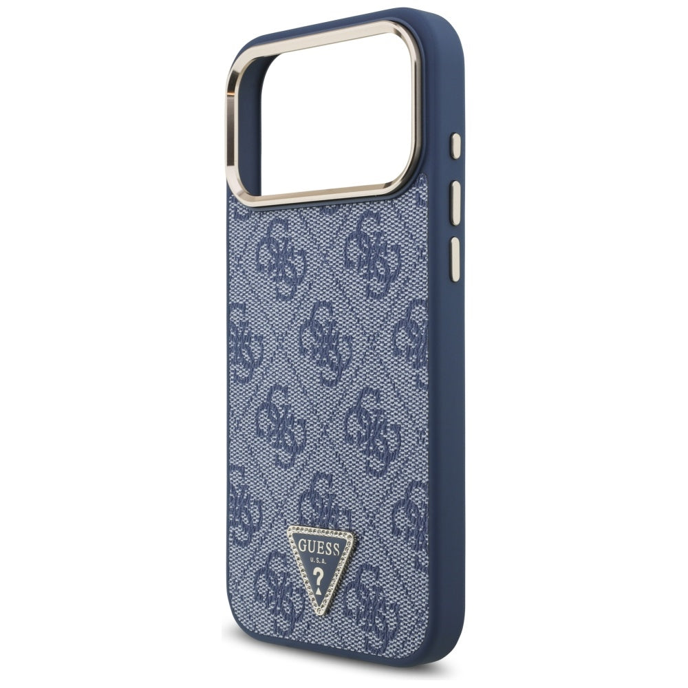 Custodia MagSafe per Apple iPhone 17 Pro, Guess, Logo Triangolo 4G, Blu Dorato