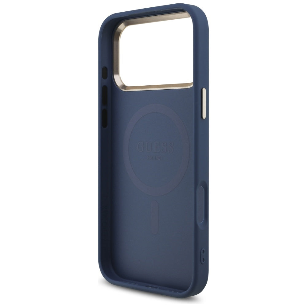 Custodia MagSafe per Apple iPhone 17 Pro, Guess, Logo Triangolo 4G, Blu Dorato