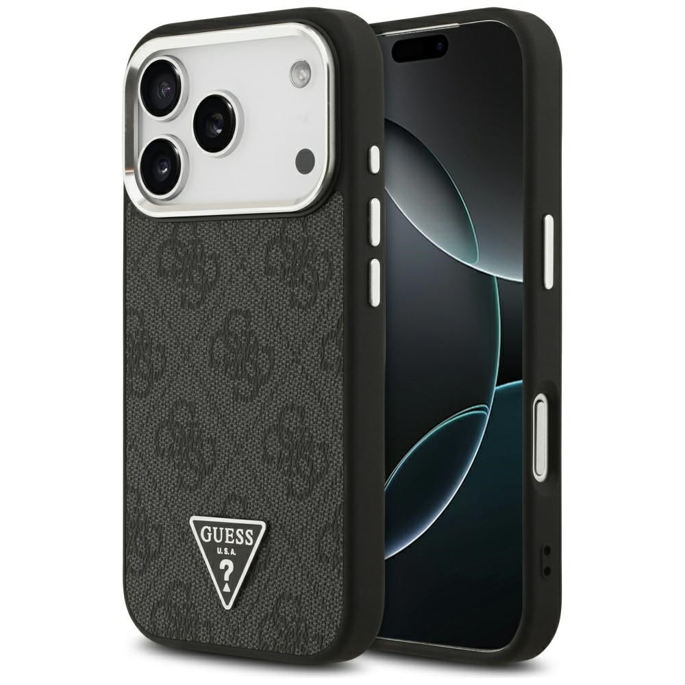 MagSafe Case for Apple iPhone 17 Pro, Guess, 4G Triangle Logo, Black Silver
