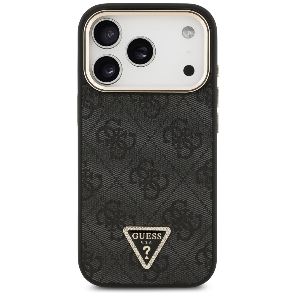 Custodia MagSafe per Apple iPhone 17 Pro, Guess, Logo Triangolo 4G, Nero Dorato