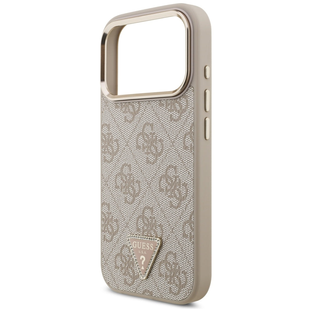 Custodia MagSafe per Apple iPhone 17 Pro, Guess, Logo Triangolo 4G, Rosa Dorato