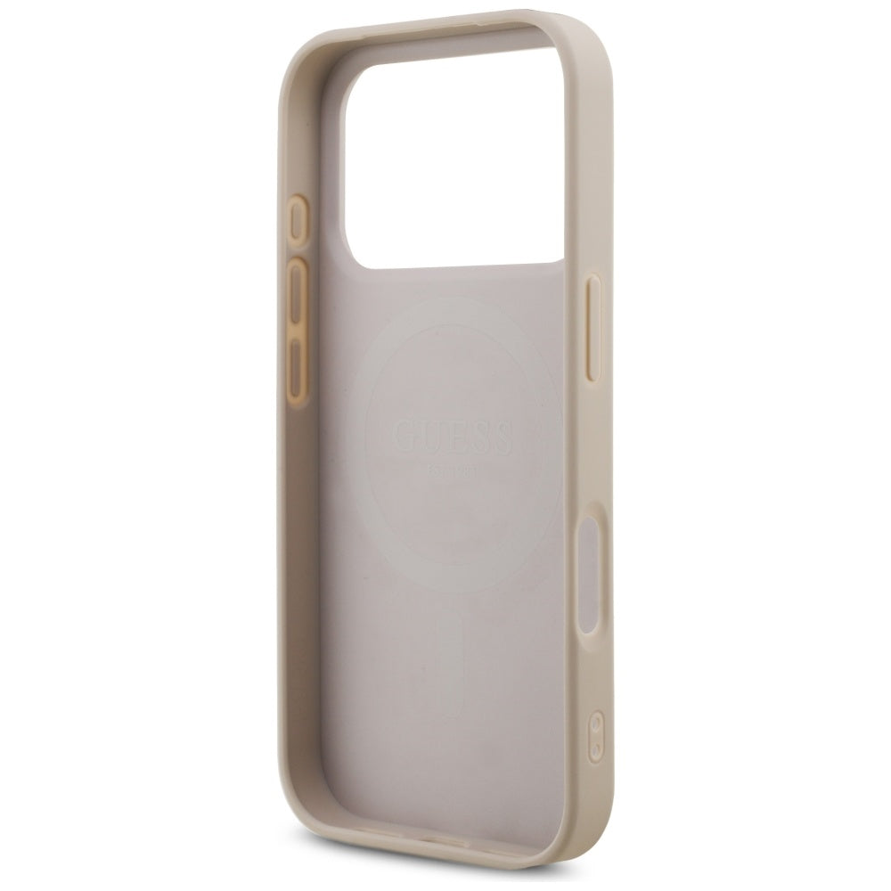Custodia MagSafe per Apple iPhone 17 Pro, Guess, Logo Triangolo 4G con Cinturino di Perle, Rosa