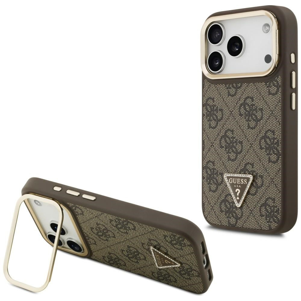 Custodia MagSafe per Apple iPhone 17 Pro, Guess, Logo Triangolo 4G con Supporto Fotocamera, Marrone Dorato