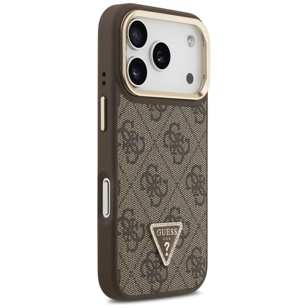 Custodia MagSafe per Apple iPhone 17 Pro, Guess, Logo Triangolo 4G con Supporto Fotocamera, Marrone Dorato