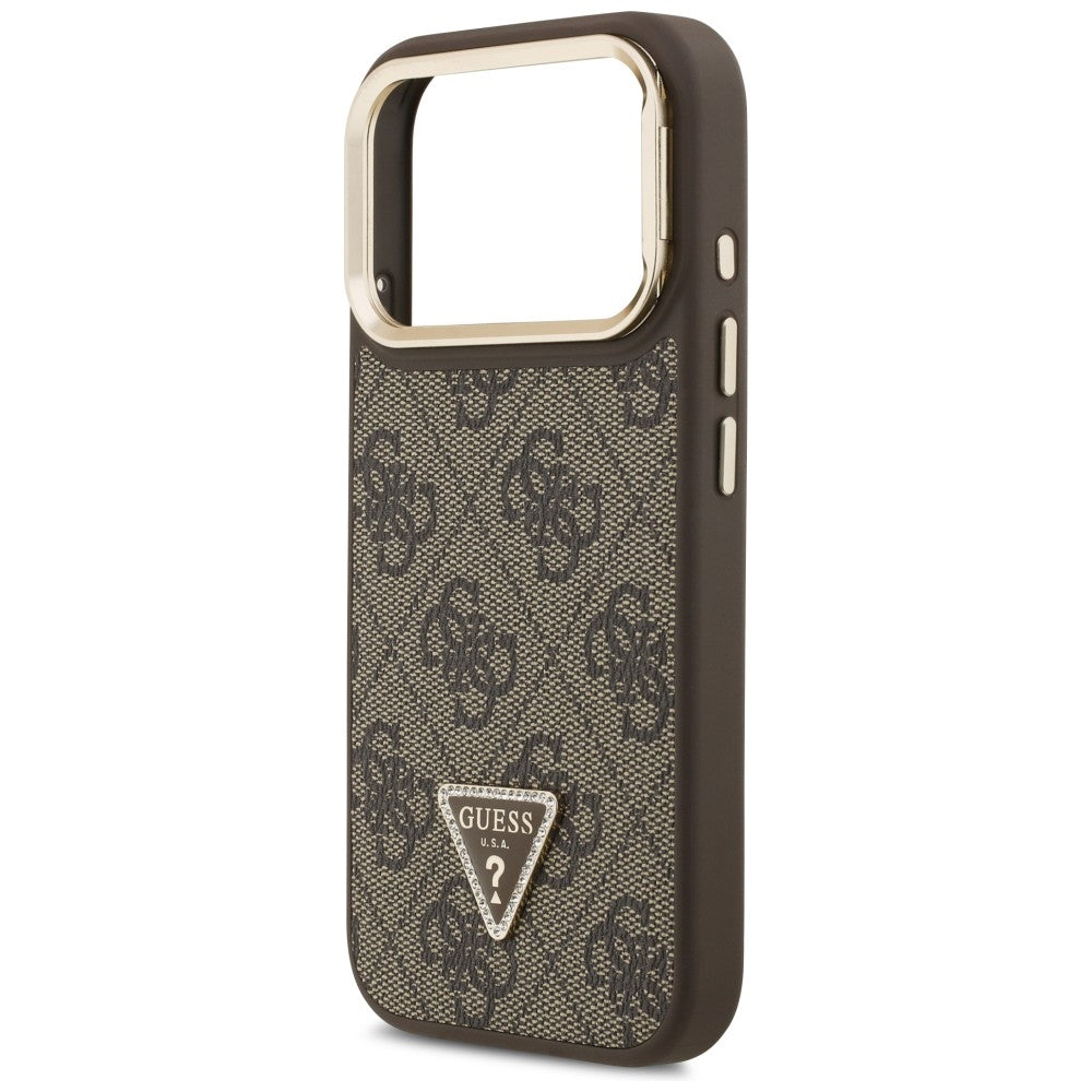 Custodia MagSafe per Apple iPhone 17 Pro, Guess, Logo Triangolo 4G con Supporto Fotocamera, Marrone Dorato
