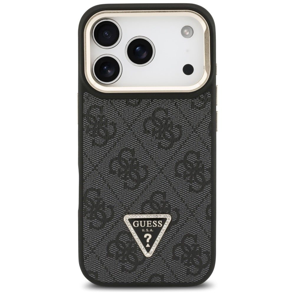 Custodia MagSafe per Apple iPhone 17 Pro, Guess, Logo Triangolo 4G con Supporto Fotocamera, Nero Dorato