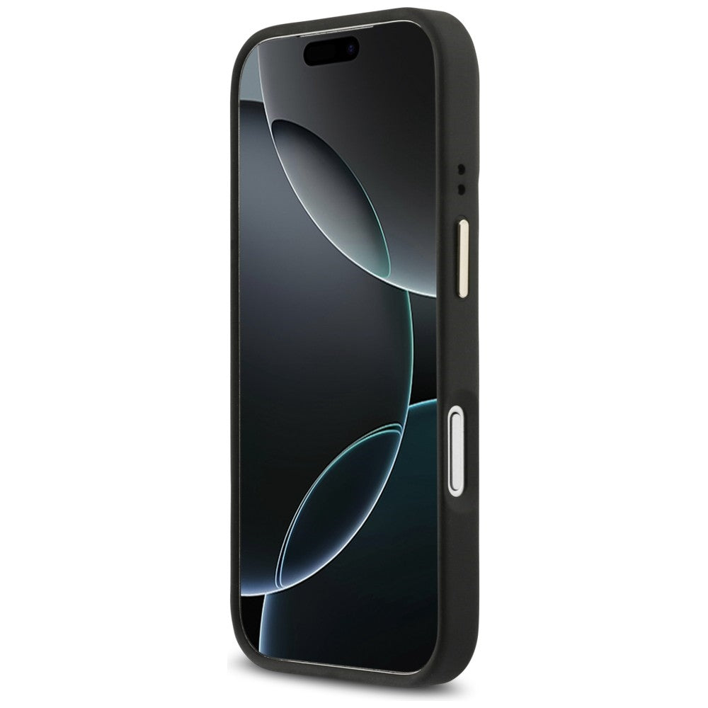 Custodia MagSafe per Apple iPhone 17 Pro, Guess, Logo Triangolo 4G con Supporto Fotocamera, Nero Dorato