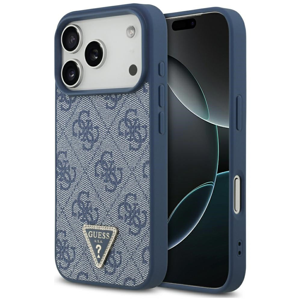 Custodia MagSafe per Apple iPhone 17 Pro, Guess, 4G Triangle Strass, Blu