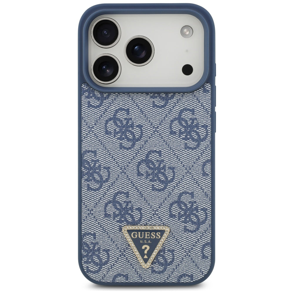 Custodia MagSafe per Apple iPhone 17 Pro, Guess, 4G Triangle Strass, Blu