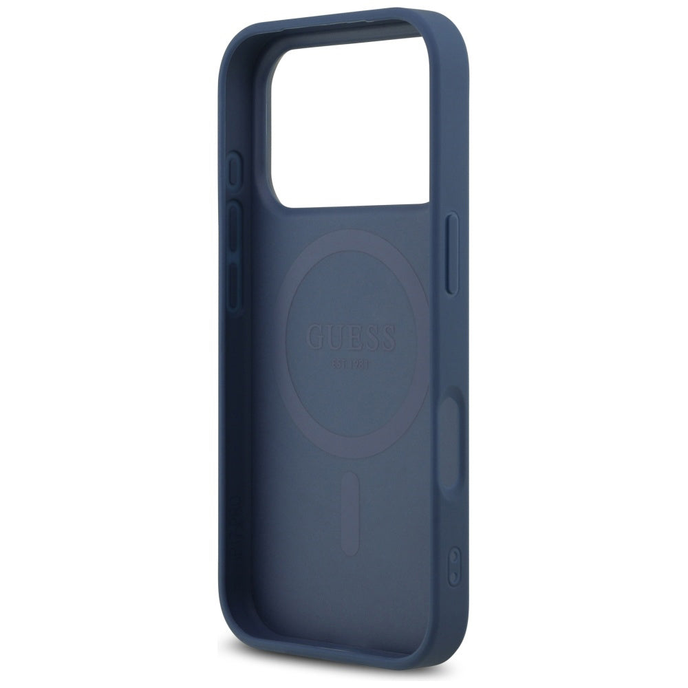 Custodia MagSafe per Apple iPhone 17 Pro, Guess, 4G Triangle Strass, Blu