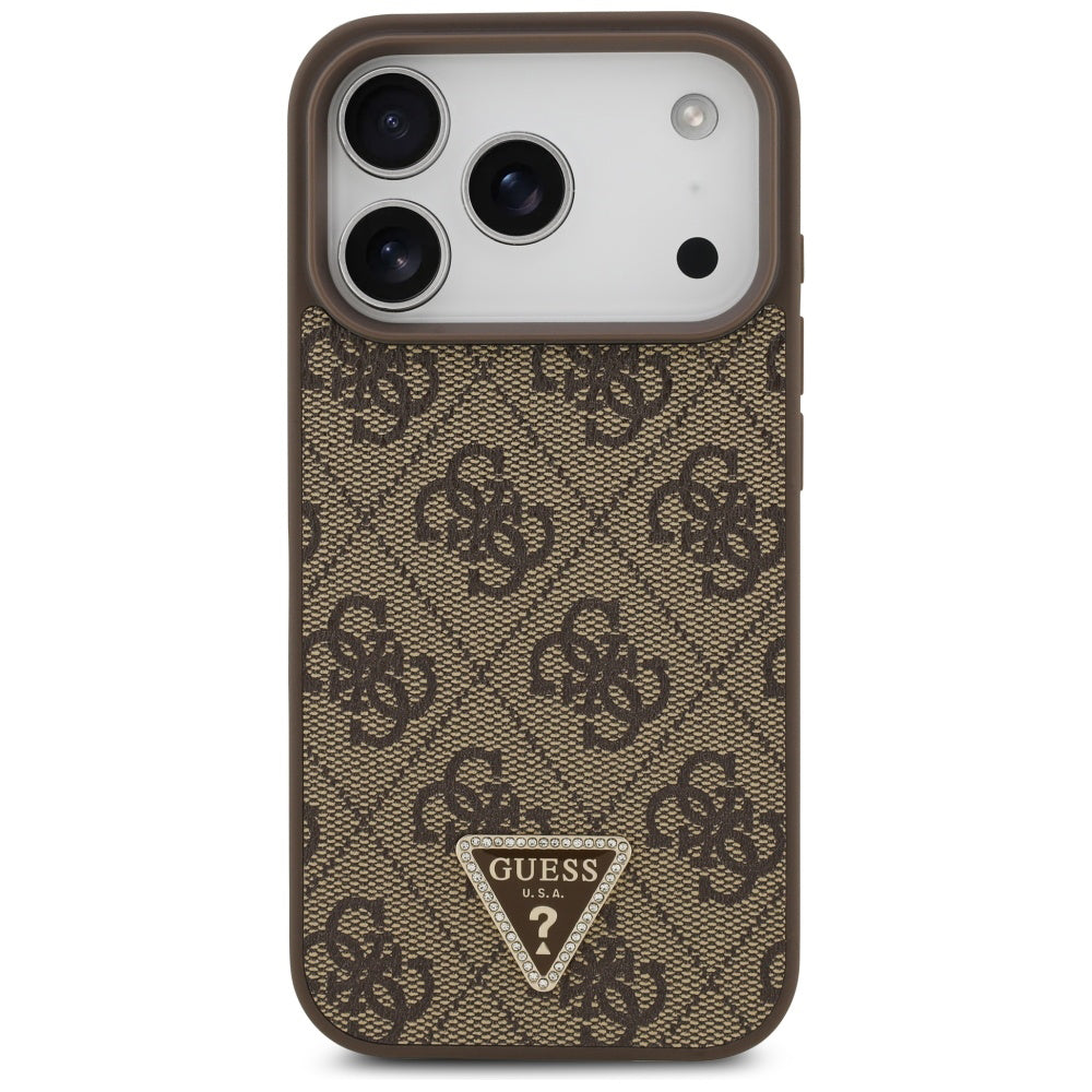 Custodia MagSafe per Apple iPhone 17 Pro, Guess, 4G Triangle Strass, Marrone