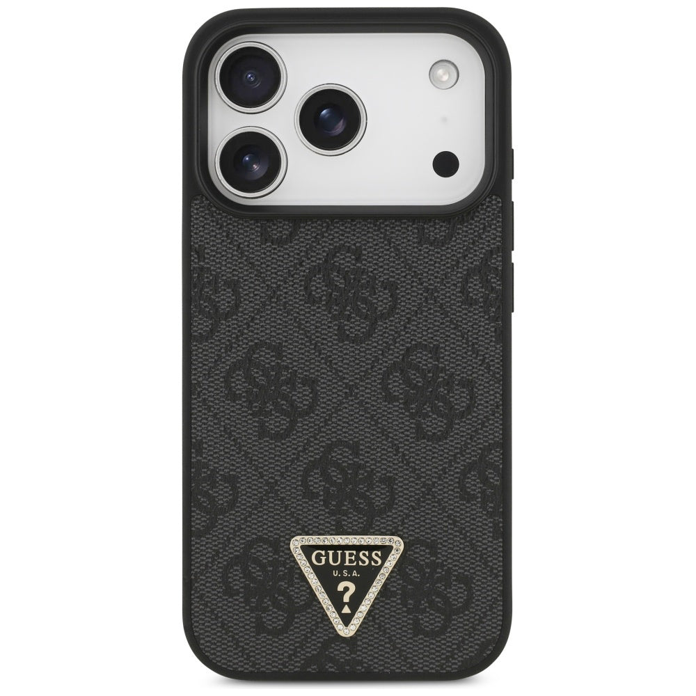 Custodia MagSafe per Apple iPhone 17 Pro, Guess, 4G Triangle Strass, Nera