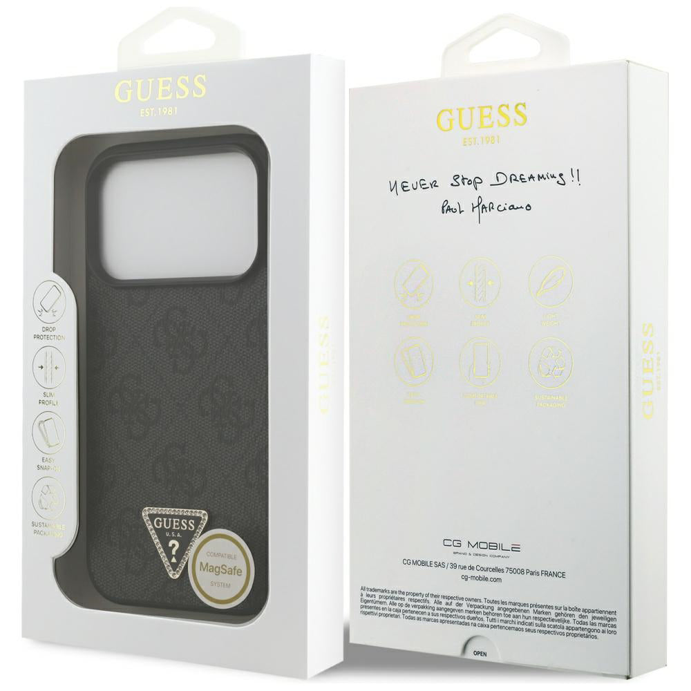 Custodia MagSafe per Apple iPhone 17 Pro, Guess, 4G Triangle Strass, Nera