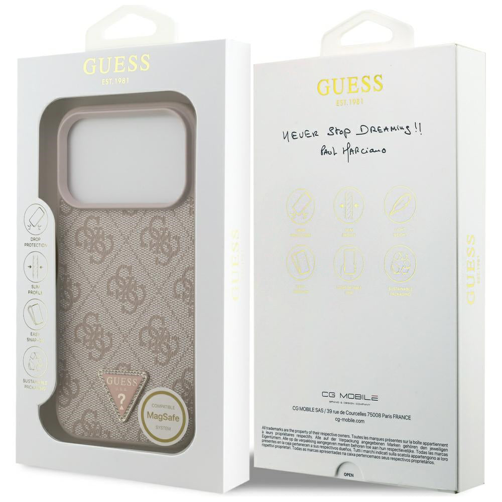Custodia MagSafe per Apple iPhone 17 Pro, Guess, 4G Triangle Strass, Rosa