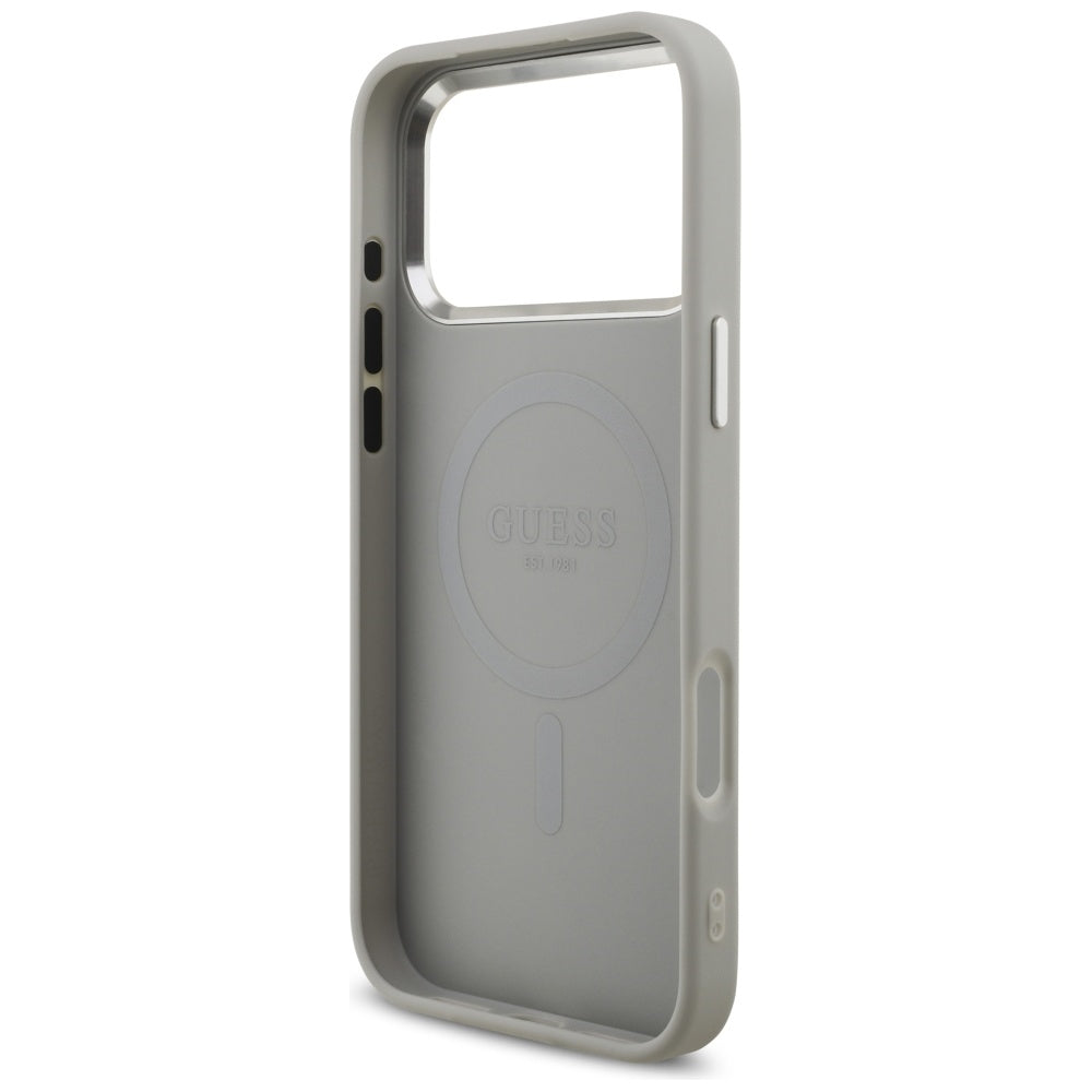 Custodia MagSafe per Apple iPhone 17 Pro, Guess, Glitter Triangle Logo, Argento