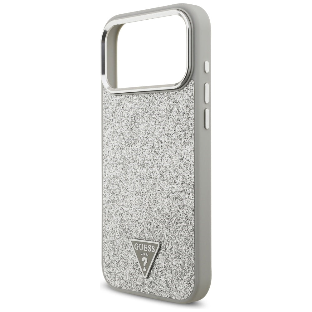 Custodia MagSafe per Apple iPhone 17 Pro, Guess, Glitter Triangle Logo, Argento