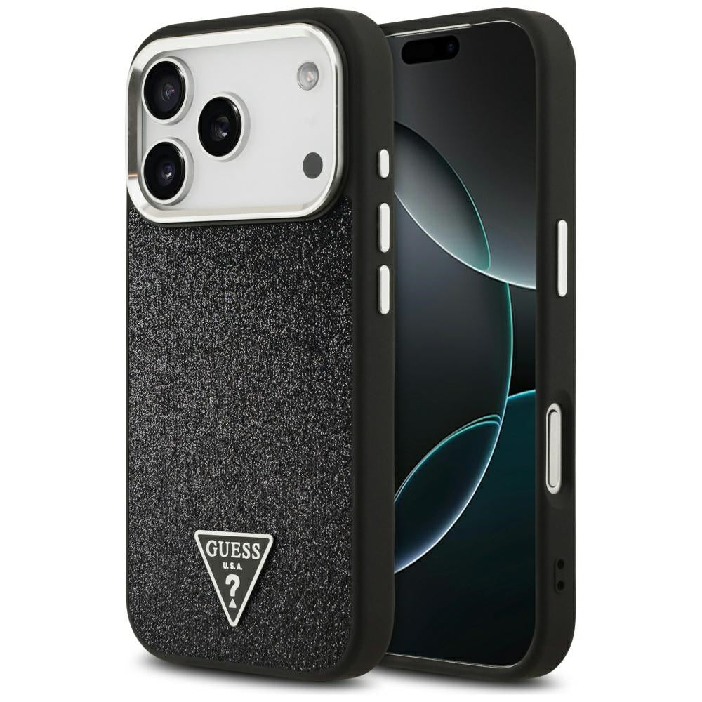 Custodia MagSafe per Apple iPhone 17 Pro, Guess, Glitter Triangle Logo, Nera