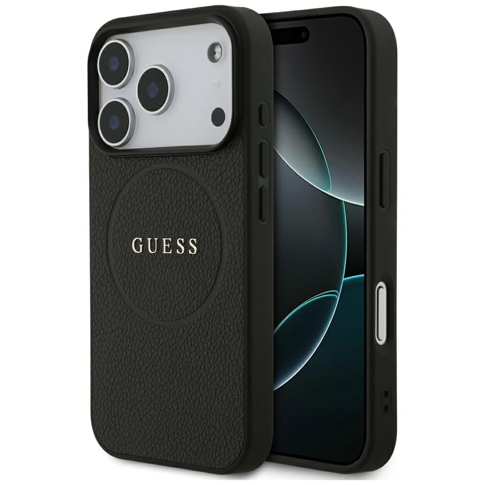 Custodia MagSafe per Apple iPhone 17 Pro, Guess, Grained Gold Ring, Nera