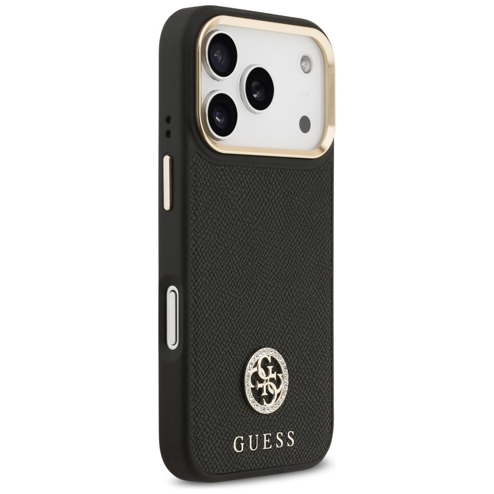 Custodia MagSafe per Apple iPhone 17 Pro, Guess, Grained Strass Logo, Nera