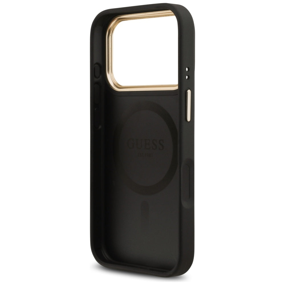 Custodia MagSafe per Apple iPhone 17 Pro, Guess, Grained Strass Logo, Nera