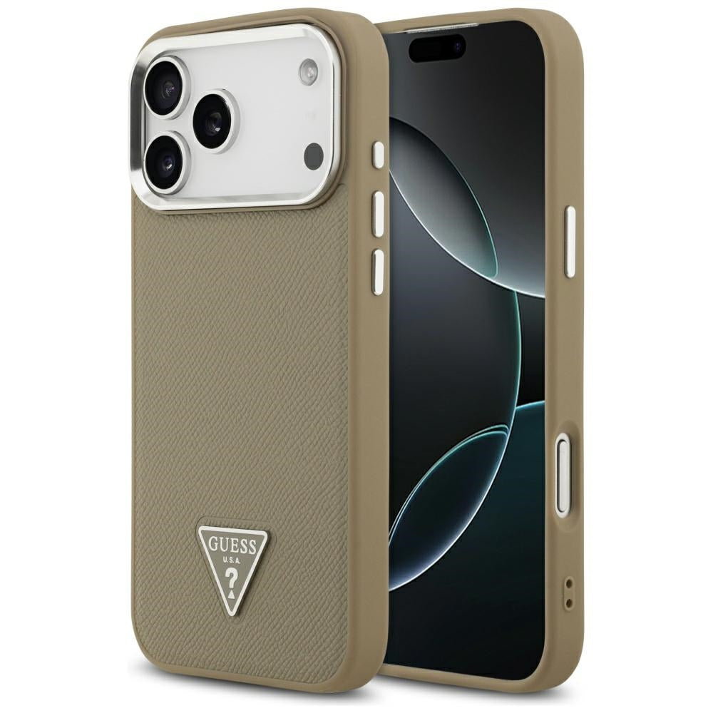 Custodia MagSafe per Apple iPhone 17 Pro, Guess, Logo Triangolo Granulato, Marrone
