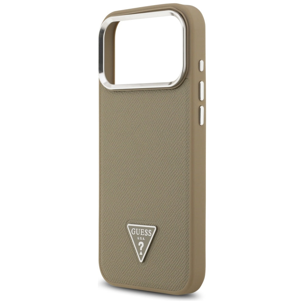 Custodia MagSafe per Apple iPhone 17 Pro, Guess, Logo Triangolo Granulato, Marrone