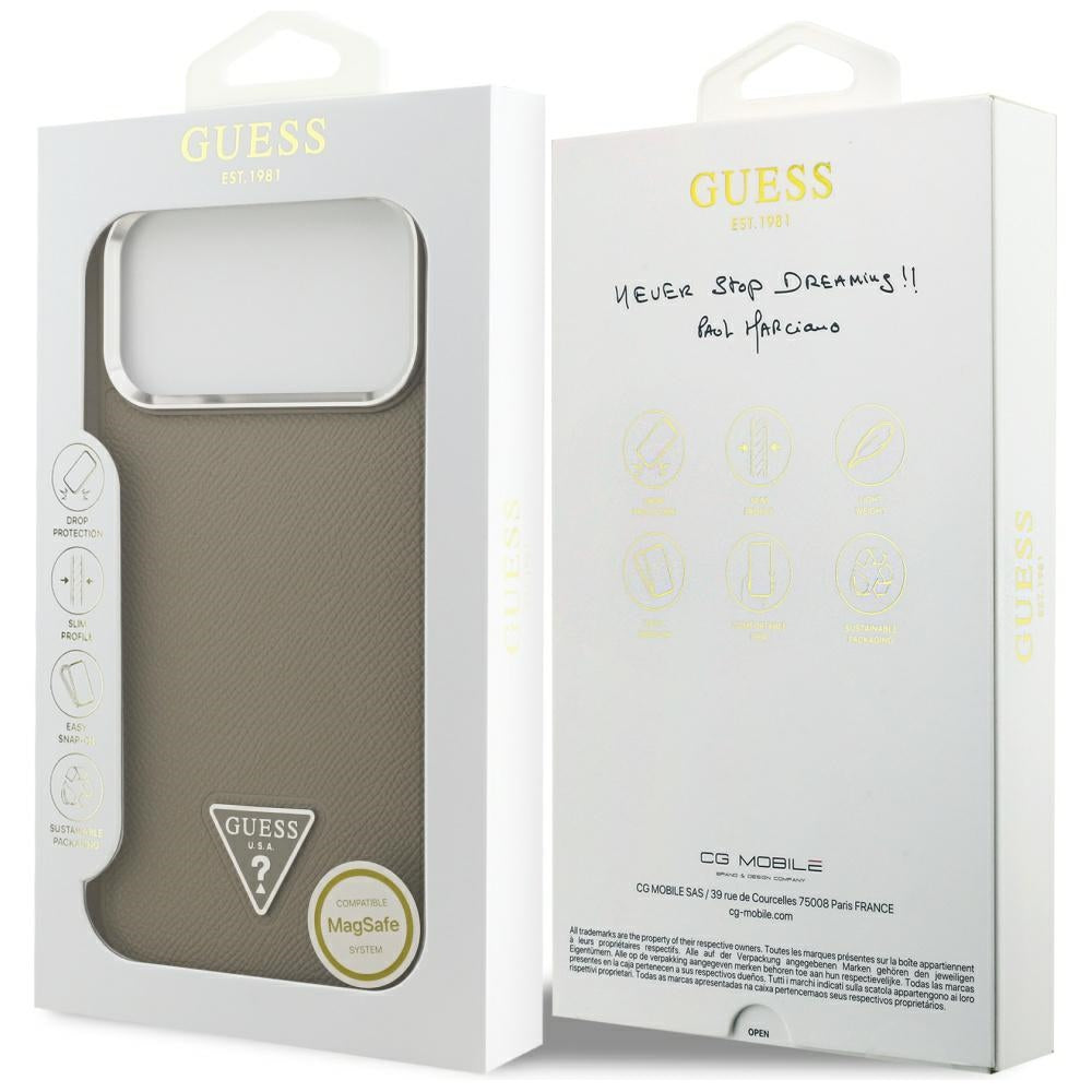 Custodia MagSafe per Apple iPhone 17 Pro, Guess, Logo Triangolo Granulato, Marrone