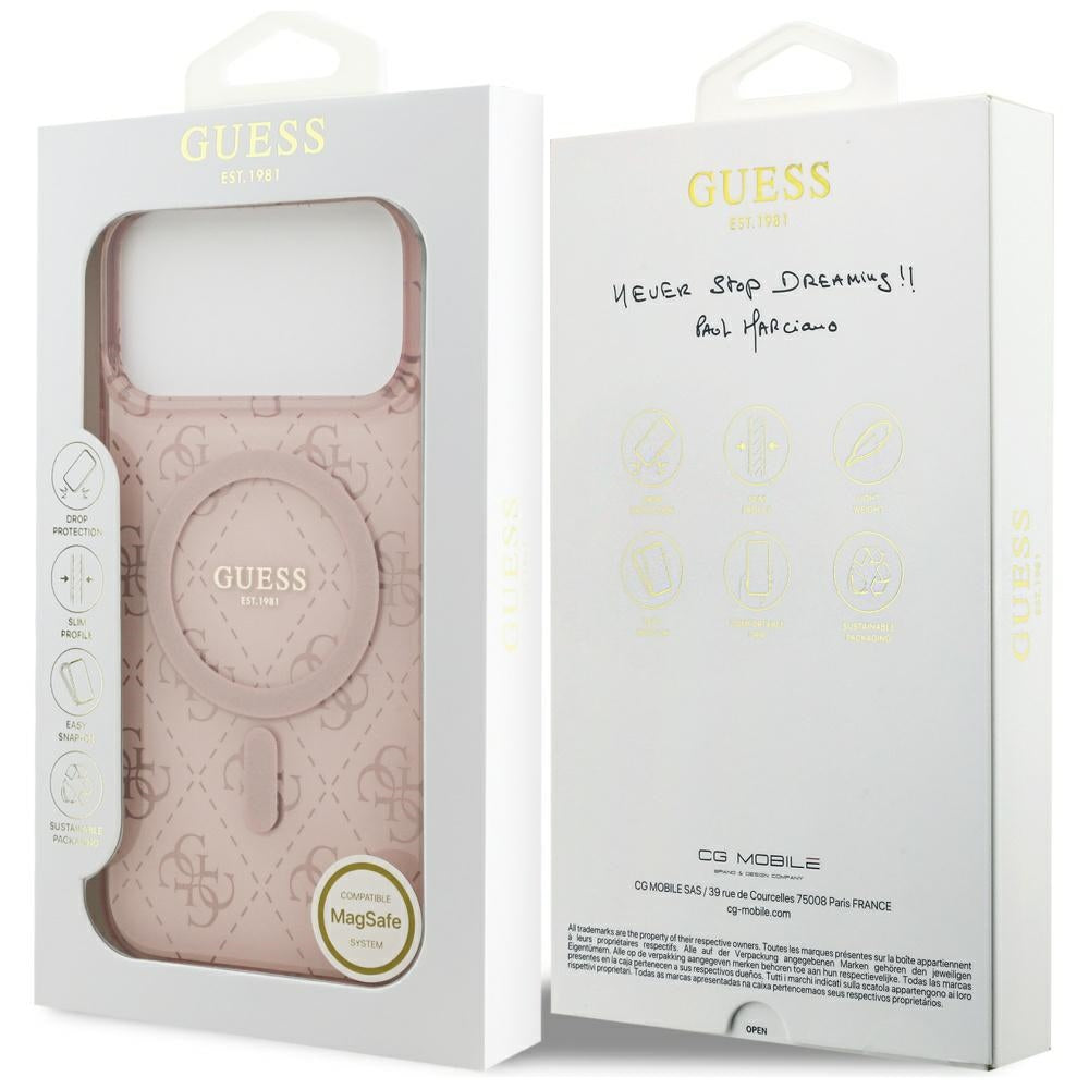 Custodia MagSafe per Apple iPhone 17 Pro, Guess, IML 4G Background, Rosa