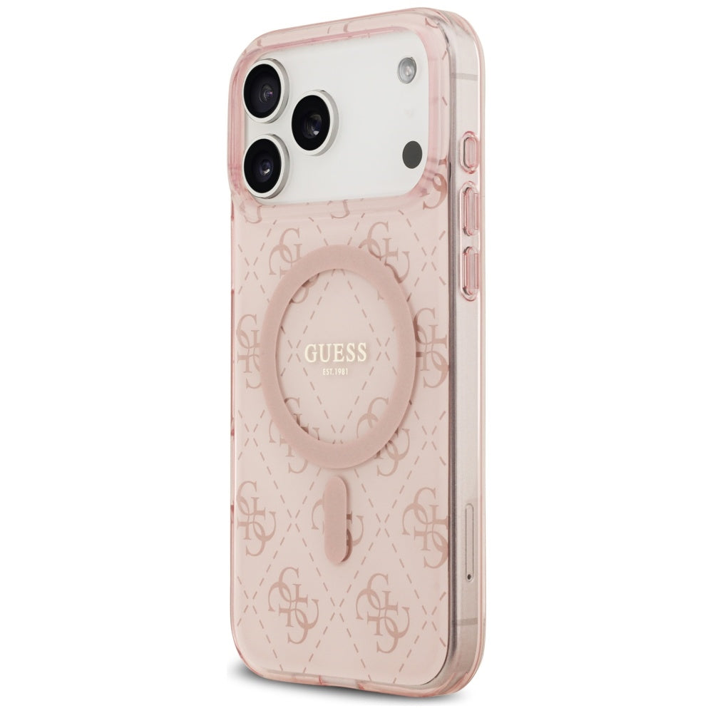 Custodia MagSafe per Apple iPhone 17 Pro, Guess, IML 4G Background, Rosa