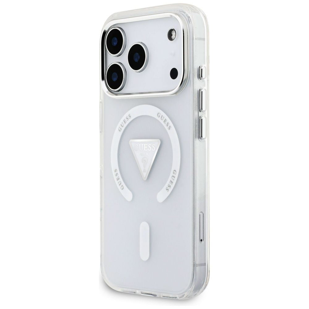 Custodia MagSafe per Apple iPhone 17 Pro, Guess, Logo Triangolo Gradiente IML, Trasparente