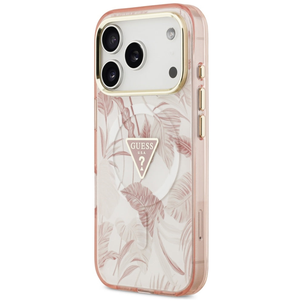 Custodia MagSafe per Apple iPhone 17 Pro, Guess, Jungle Tonal Triangle, Rosa