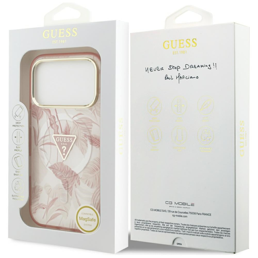 Custodia MagSafe per Apple iPhone 17 Pro, Guess, Jungle Tonal Triangle, Rosa