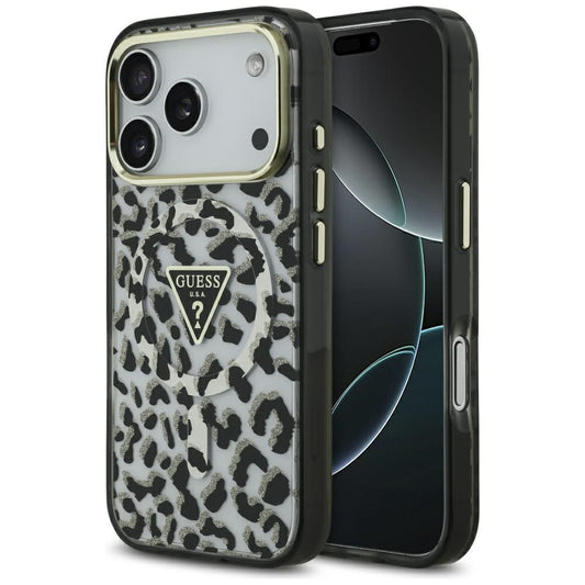Custodia MagSafe per Apple iPhone 17 Pro, Guess, Leopard Glitter, Nera