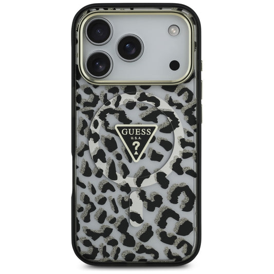 Custodia MagSafe per Apple iPhone 17 Pro, Guess, Leopard Glitter, Nera